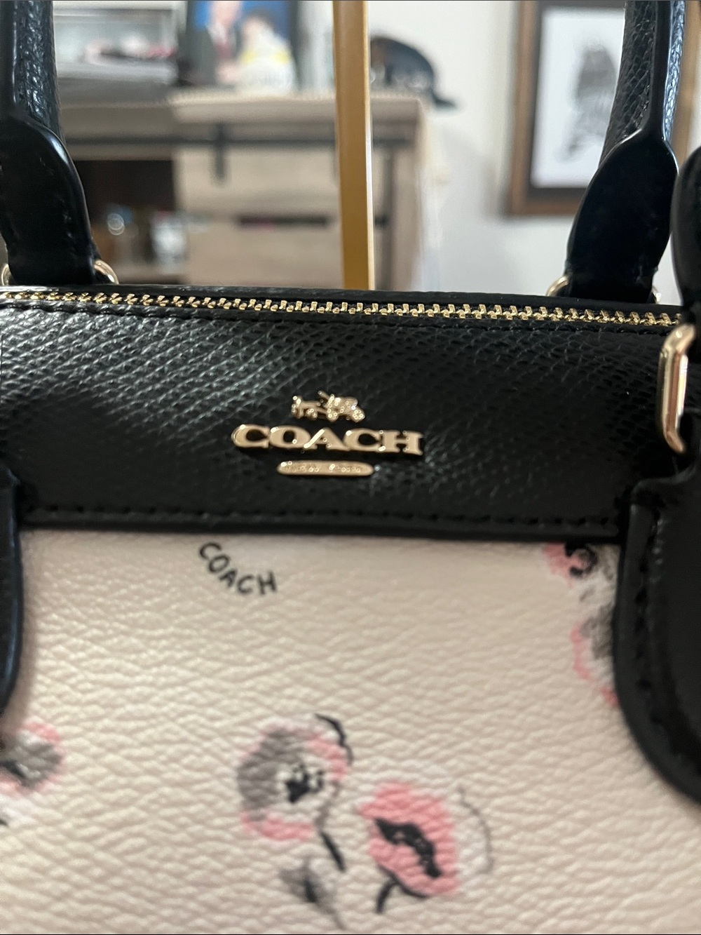Coach Pink Floral Leather Tote with Black Trim - Picture 5 of 9